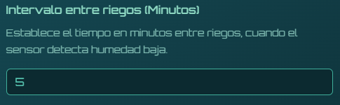 Configuración de intervalo entre riegos