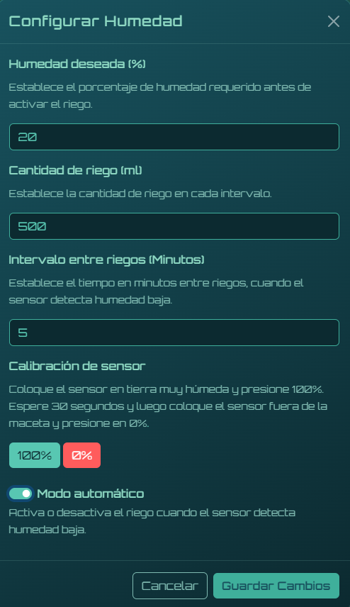 Acceso a la configuración de riego automático