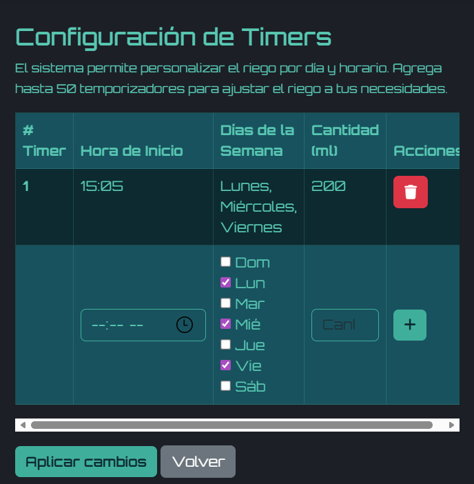 Configuración de temporizadores